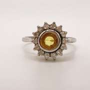 14kt Solid White Gold, Yellow Sapphire, & Diamond Ring