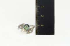 14K White Gold White & Tahitian Pearl Diamond Retro Bypass Ring