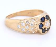 Fantastic Yellow Gold Flower Style Sapphire and Diamond Ring