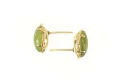 10K Yellow Gold Marquise Nephrite Jade Cabochon Retro Stud Earrings