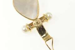 14K Yellow Gold Pear Tear Drop Pearl Bar Accent Statement Pendant