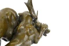 Confrontation Between Lion and Elk Deer Bronze Statue
