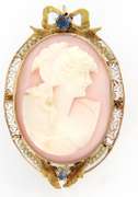 Antique Coral and Pearl Cameo Brooch Pendant