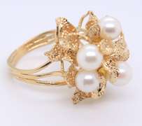 Handsome Yellow Gold 5 Pearl Cocktail Ring