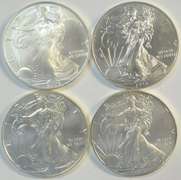 4 Diff. Superb Gem BU $1 American Silver Eagles 2006-2020
