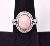 Elegant 3.17CTS Pink Opal & 0.32CTW White Topaz Ring in Sterling Silver