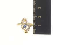 14K Yellow Gold Marquise Sapphire Diamond Wavy Bypass Ring