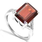 5.78 CT GARNET & DIAMOND 925 STERLING SILVER RING