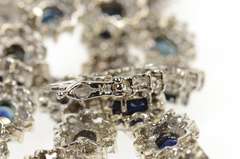 14K White Gold 36.12 Ctw Natural Sapphire Diamond Halo Necklace