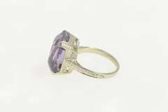 14K White Gold Art Deco Emerald Cut Syn. Amethyst Cocktail Ring