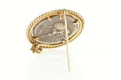 14K Yellow Gold Ancient Greek Coin Rope Trim Statement Pin/Brooch