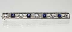 Exquisite Vintage Filigree Platinum Sapphire & Diamond Brooch