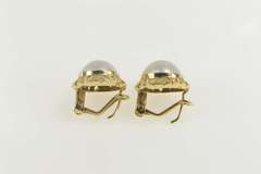 14K Yellow Gold Ornate 1960's Retro Pearl French Clip Earrings