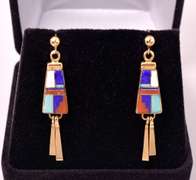 Mosaic Inlay 14KT Yellow Gold Earrings