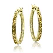 Gold Tone over Sterling Silver 5/8ct Citrine 25mm Round Hoop Earrings