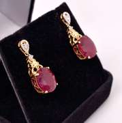 Marvelous 14.38CTW Ruby & 0.17CTW Diamond Earrings in Gold Plated Sterling Silver