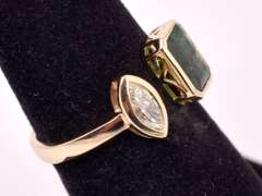 Gorgeous Split Top 14K Yellow Gold Ring with Approx. 1.22CTS Emerald and 0.34CTS Diamond