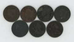 Great run of 7 old US Large Cents 1801 to 1827. Circs