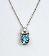 Natural Blue Zircon & Diamond Pendant