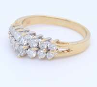 Fantastic Yellow Gold Pyramid 2 Row Diamond Band