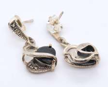 Vintage Sterling Silver Black Onyx Dangle Earrings