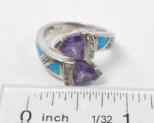 Purple Gemstone With Synthetic Opal In Sterling Silver Ring
