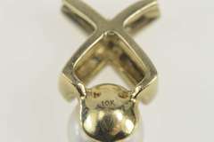 10K Yellow Gold Diamond Pearl X Criss Cross Statement Pendant