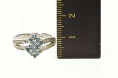 14K White Gold 0.46 Ctw Squared Blue Diamond Cluster Bypass Ring