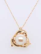 Charming Yellow Gold 8mm Pearl Dolphin Pendant on Chain