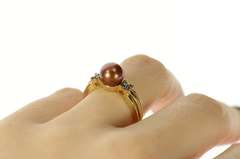 14K Yellow Gold Pearl Fancy Diamond Cluster Statement Ring