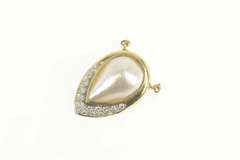 18K Yellow Gold 0.50 Ctw Pear Pearl Pave Diamond Drop Pendant