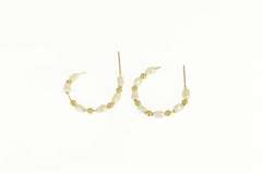 10K Yellow Gold Classic Pearl Beaded Semi Hoop Earrings