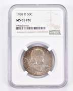 MS65 FBL 1958-D Franklin Half Dollar - Graded NGC Toned!
