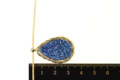 14K Yellow Gold Pear Blue Druzy Quartz Woven Tube Chain Necklace