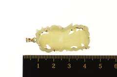 18K Yellow Gold Chinese Jade Carved Ornate Figure Pendant