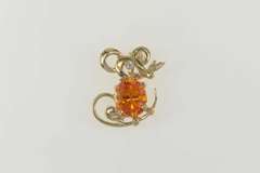 14K Yellow Gold Oval Syn. Mexican Fire Opal Diamond Mouse Pin/Brooch