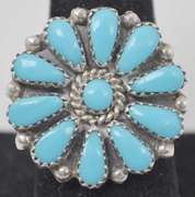 Turquoise Native American Large Flower Styled Sterling Silver Ring