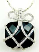 Big Checkerboard Black Onyx Sterling Pendant & Chain