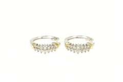 14K White Gold 0.48 Ctw Diamond Two Tone Huggies Hoop Earrings