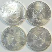 4 Diff. Superb Gem BU $1 American Silver Eagles 2006-2020