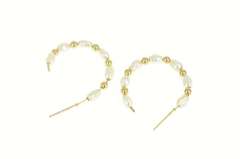 10K Yellow Gold Classic Pearl Beaded Semi Hoop Earrings