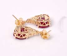 Marvelous 14.38CTW Ruby & 0.17CTW Diamond Earrings in Gold Plated Sterling Silver
