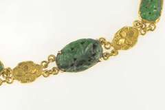 24K Yellow Gold Ornate Carved Chinese Jade Flower Bracelet