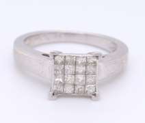 Platinum Princess Diamond Cluster Bridal Ring