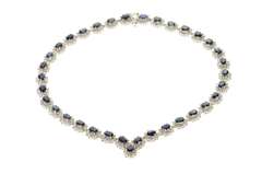 14K White Gold 36.12 Ctw Natural Sapphire Diamond Halo Necklace