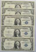 5 AU Consecutive 1935F $1 Silver Certificates