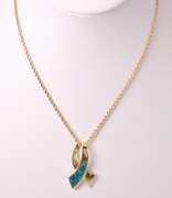 Gorgeous Inlaid Opal Pendant & Chain in 14KT