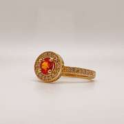 14kt Gold, Orange Garnet, & Diamond Halo Ring