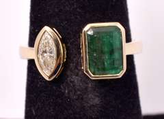 Gorgeous Split Top 14K Yellow Gold Ring with Approx. 1.22CTS Emerald and 0.34CTS Diamond