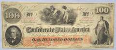 $100 1862 Series  Watermarked CSA Confederate States Note